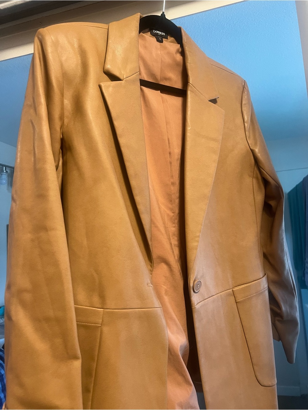 Express Tan Faux Leather Blazer Jacket